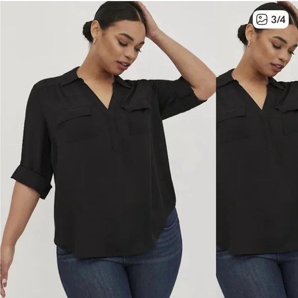 Torrid HARPER GEORGETTE COLLARED 3/4 SLEEVE BLOUSE - Picture 1 of 3